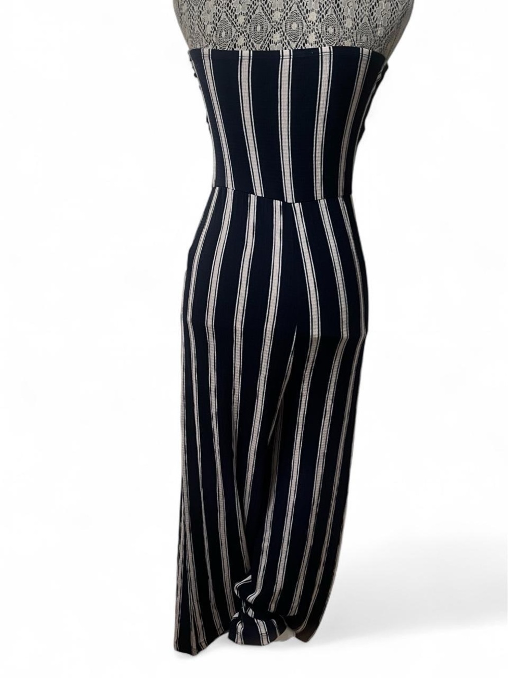 Love Tree Navy and White Strapless Wide-Leg Jumpsuit - Picture 2 of 5